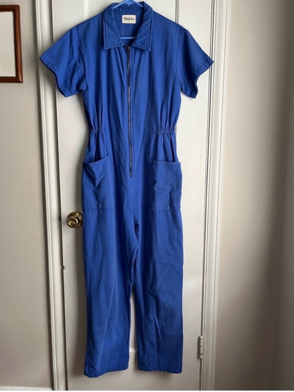 Noble Royal Blue Short-Sleeve Zip-Front Jumpsuit